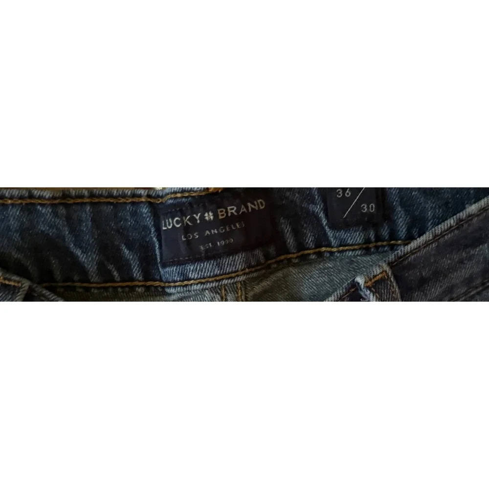 Lucky Brand Mens 36x30‎ Straight Leg Jeans Medium Wash Denim Blue Whiskered
